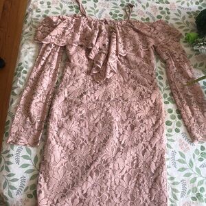 Dusty rose lace Bardot dress 🩷